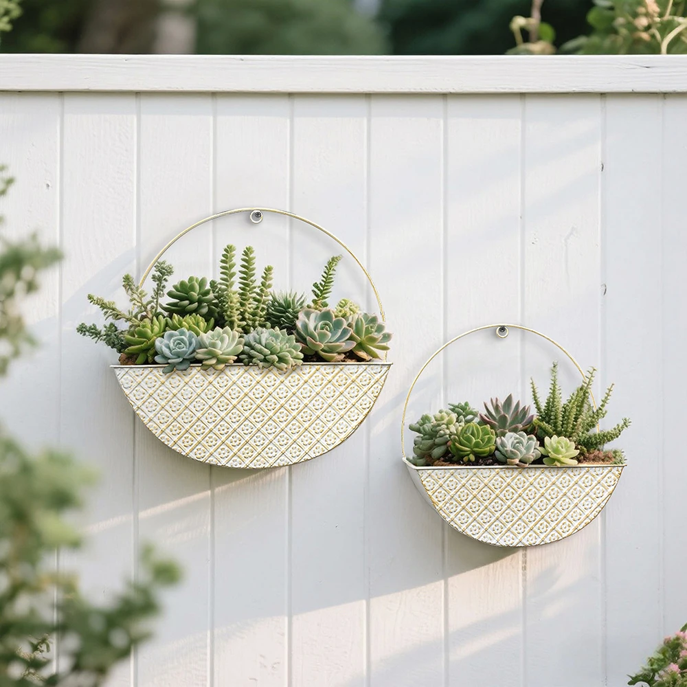 Retro Iron Art Wall Mounted Plant Pots Garden Organizer Home Decorations European Style Wall Flower Vessels Wall Art