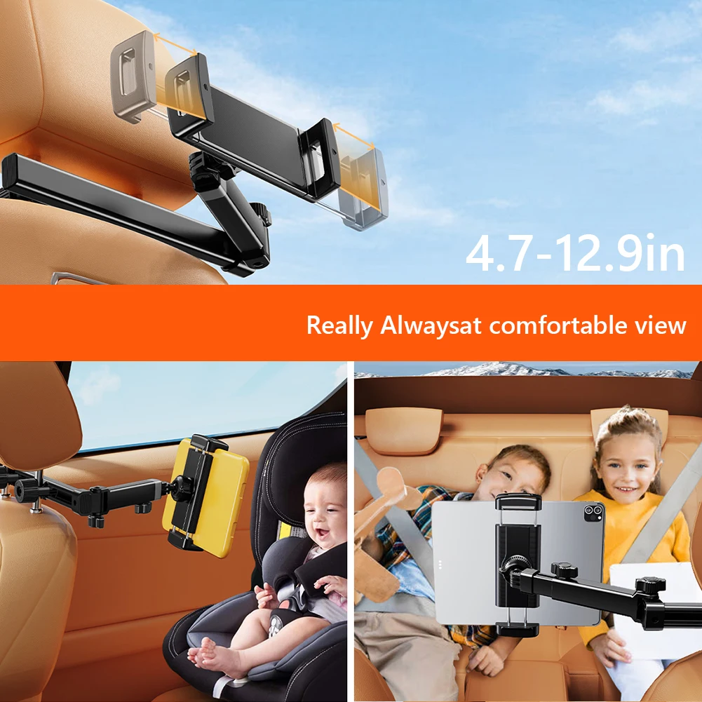 حامل مثبت مسند رأس المقعد الخلفي للسيارة ، حامل مسند رأس الجهاز اللوحي ، دوران ، قوس لجهاز