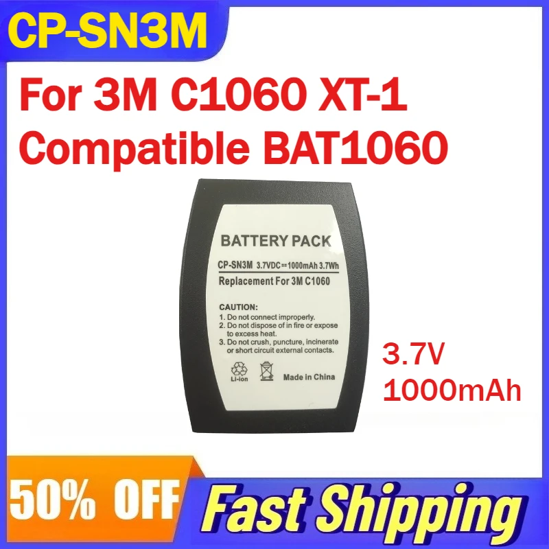 

3.7V 1000mAh CP-SN3M Li-Ion Battery for 3M C1060 XT-1 Headphones Compatible BAT1060 Rechargeable Batteries