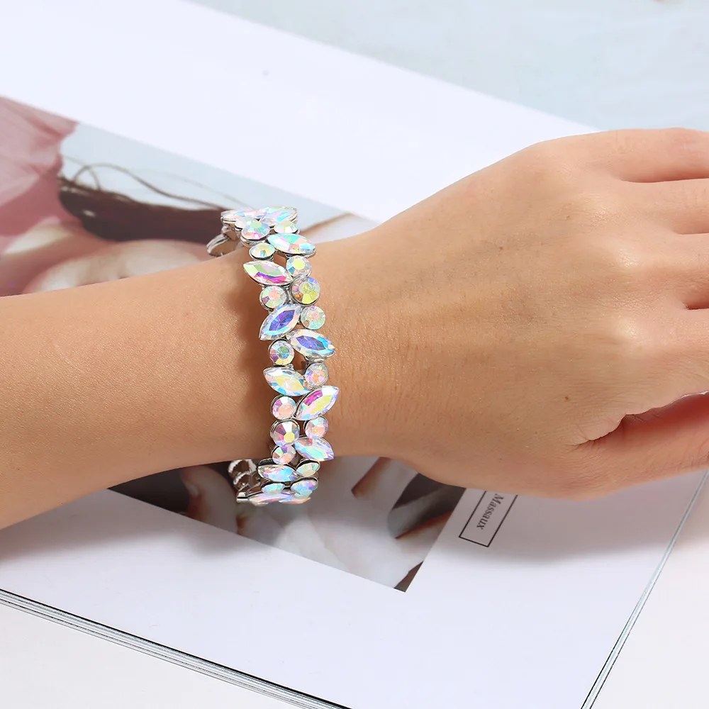 Fashion Womens  Crystal Glass Bracelet Elastic Rhinestone Bangles