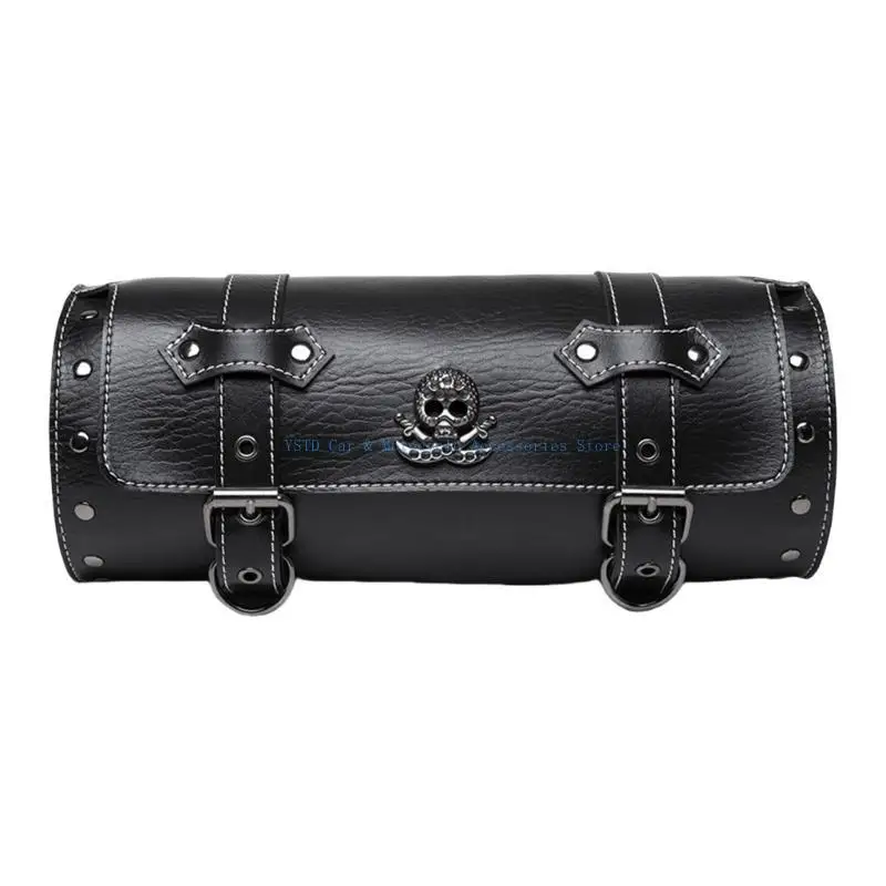 

L5BC Motorcycle Saddlebag Vintage Tool Bag Skull Pattern PU Handlebar Bag