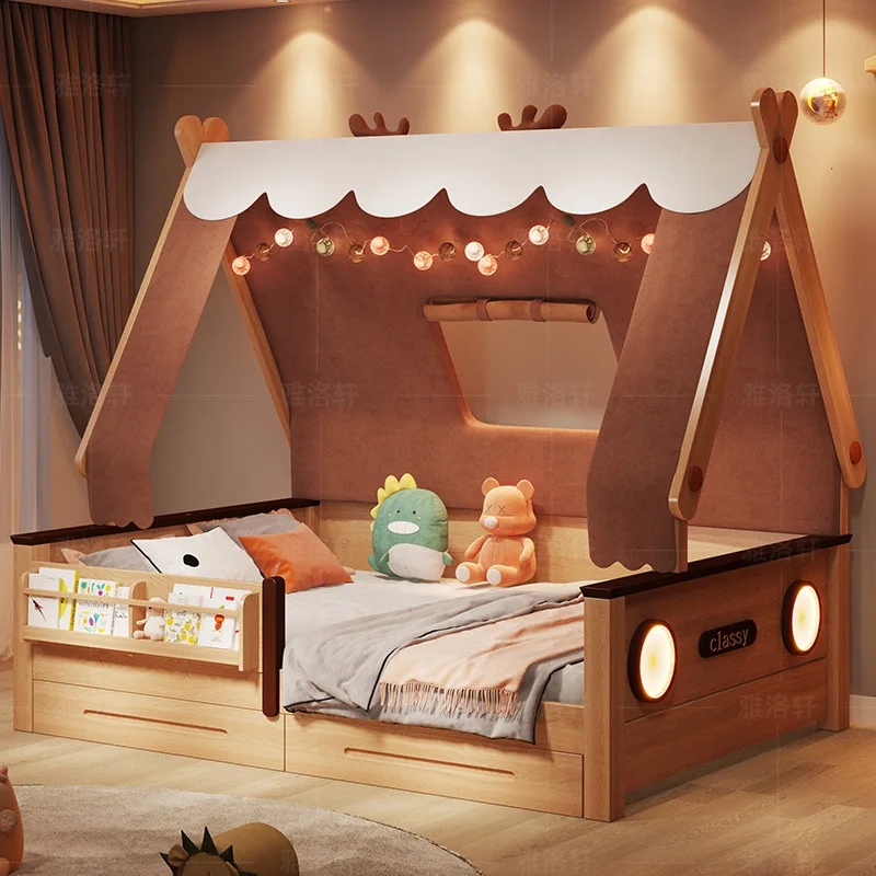 

Forest Children's Bed Solid Wood Tree House Bed Tent Boys and Girls Single Room Bedroom Splicing with Guardrail 1.35 Bed