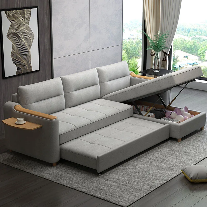 Multifunctional sofa bed dual-purpose foldable living room small apartment princess storage double