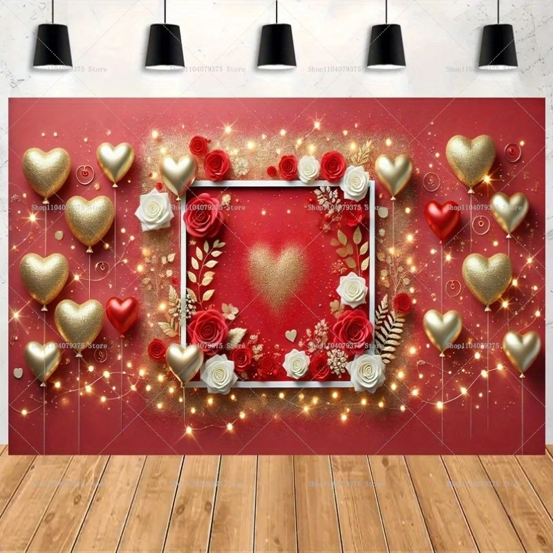 Red Rose Heart Shaped Photography Background Romantic Valentine\'s Day Wedding Bride Festival Flower Wall Decoration Photo Booth