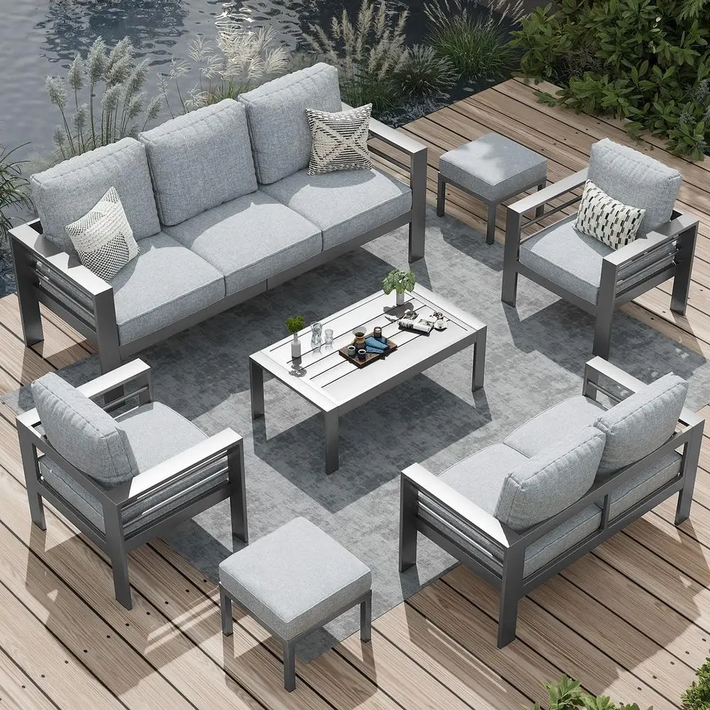 

9-Seat Outdoor Sectional Sofa Set with Coffee Table, Light Gray