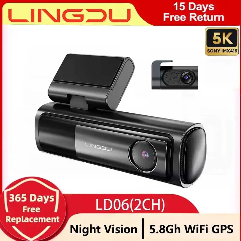 LINGDU LD06 5K Dash Cam Dual Lens Car DVR Built-in 5.8GHz WiFi GPS BT Night Vision 24 Hours Parking Mode Loop Recording G-Sensor