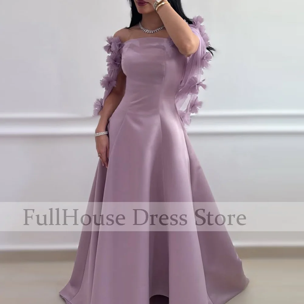 

Bespoke Occasion Off Shoulder A-line Draped Formal Evening Gown Backless Floor Length Bridal Prom Dress with 3D Floral Lace