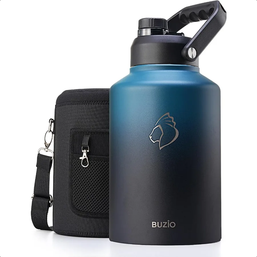

1 Gallon Water Bottle Insulated Cold for 48 Hrs 128oz Large Stainl Steel Water Jug 3.58in Big Wide Mouth Leak Proof Metal Flask