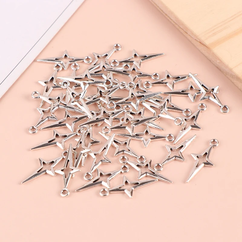 40pcs 23x10mm Vintage Silver Star Pendants for DIY Jewelry Making