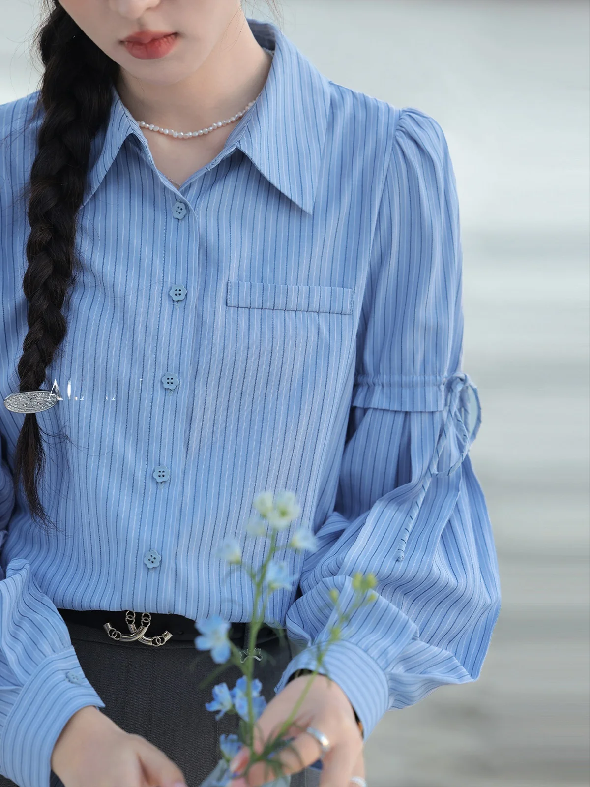 

Женская солнцезащитная рубашка South Deer Blueberry Bagel с длинным рукавом, приталенный полосатый топ в корейском стиле, модная повседневная одежда, весна 2026