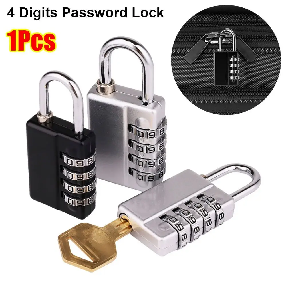 1Pcs Durable with Key Combination Padlock Zinc Alloy Dormitory Cabinet Password Lock 4 Digits Backpack Zipper Lock
