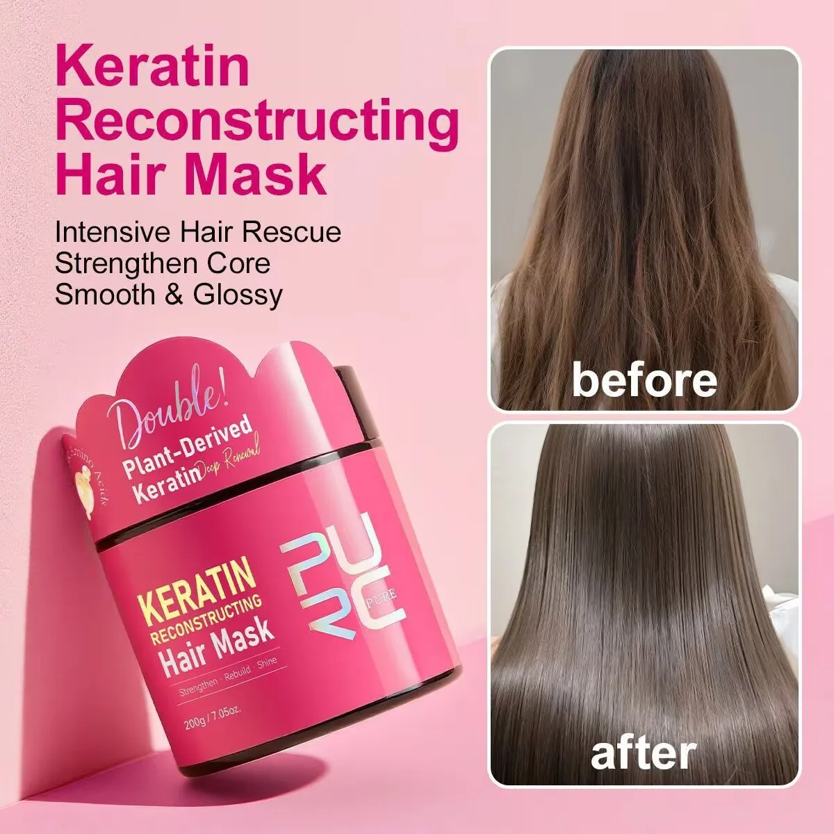 PURC 200g Keratin Hair Mask Straightening Smoothing Collagen Hair Treatment Mask Nourish Repair Damaged Frizz Hair Care Product