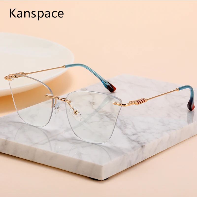 

Kanspace Cat Eye Glasses Myopia Optical Women Eyeglasses Frames Prescription High Quality Fashion Spectacles Rimless 81026