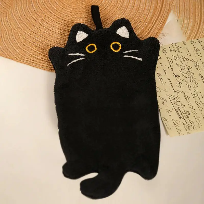 Cat Hand Towel Super-Absorbent Hand Cloth Kitchen Wipe Cloth Cute Black Kitty Handkerchief Bathroom Kitchen Towels - view 3