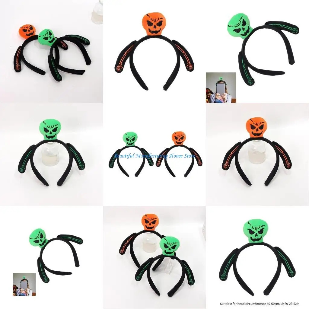 

E56A Stuffed Skull Hairband Women Spa Wash Face Makeup Skincare Headband for Photography Halloween Hairband