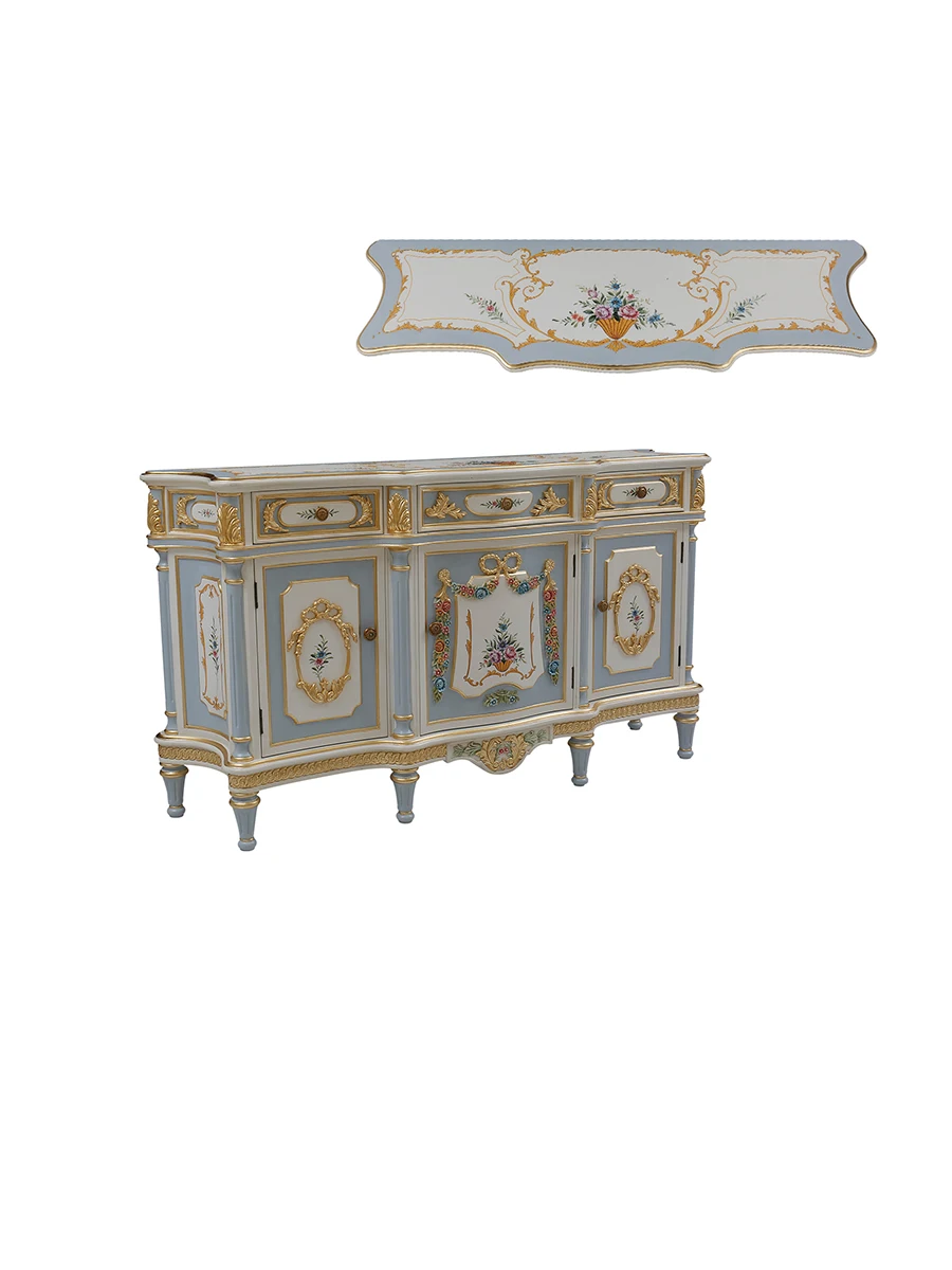 

French retro heavy industry hand-painted art pure solid wood flowers old living room foyer cabinet decorative cabinet