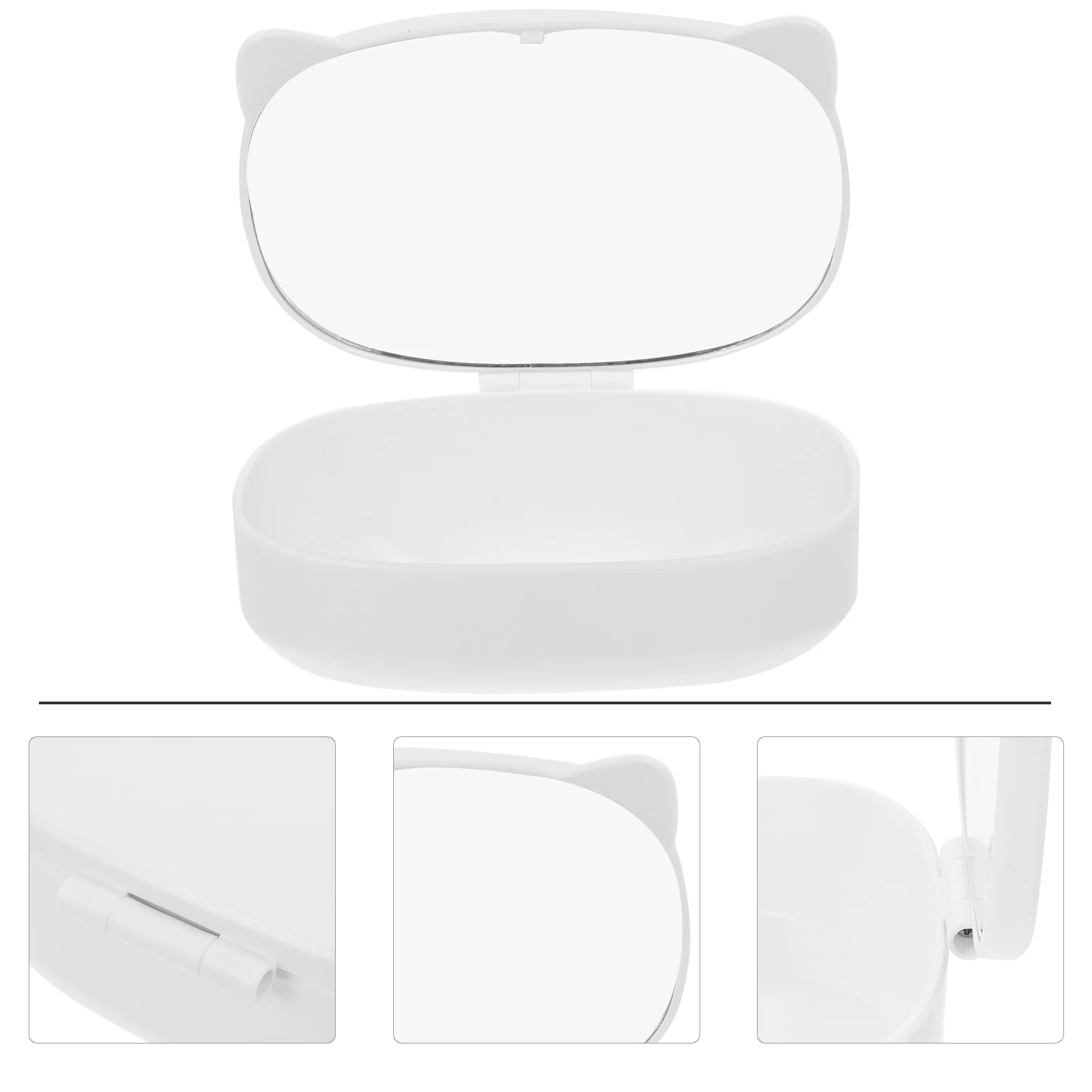 Cat Ear Makeup Mirror Holder Multi-Compartment Storage Box for Cosmetics Jewelry Stationery Tidy Dressing Table with Stylish