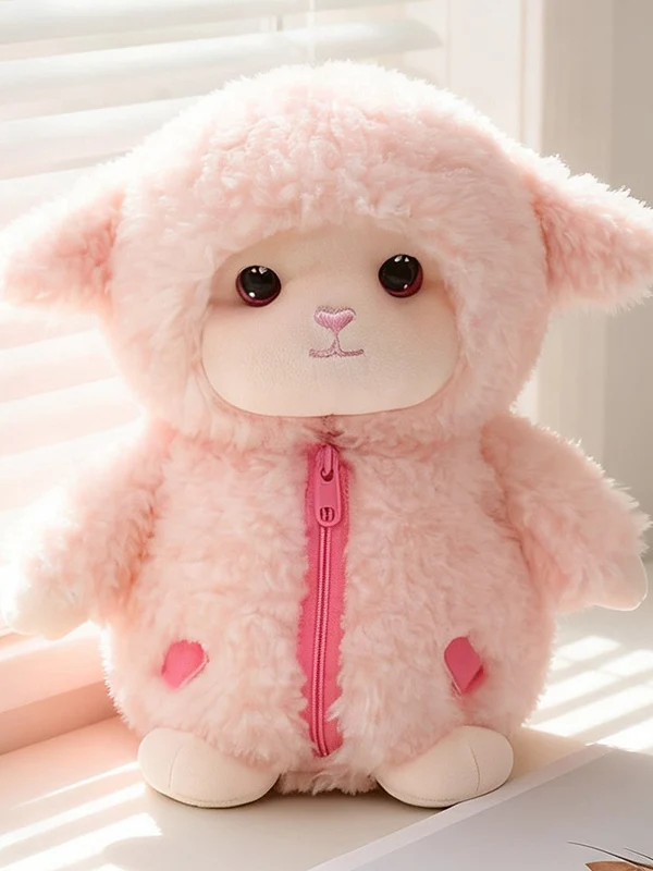 Muñeco de Cordero de Peluche Rosa Reversible, Juguete de Peluche Suave, Oveja de Peluche para Bebés, Muñeco para Dormir para Niños, Animal de Peluche Abrazable