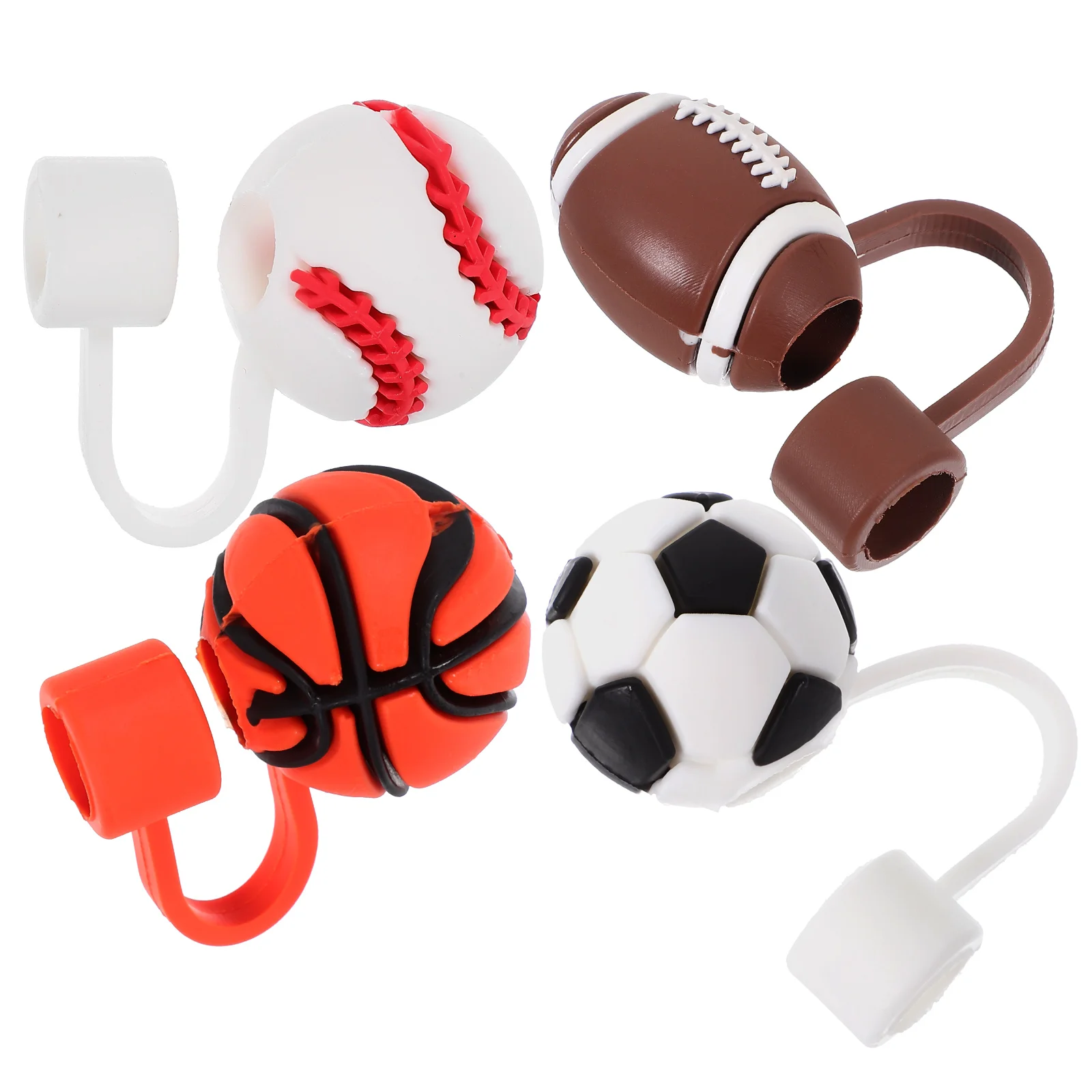 4 Pcs Baseball Shot Straw Football Topper Silica Gel Basketball Caps Silicone Covers