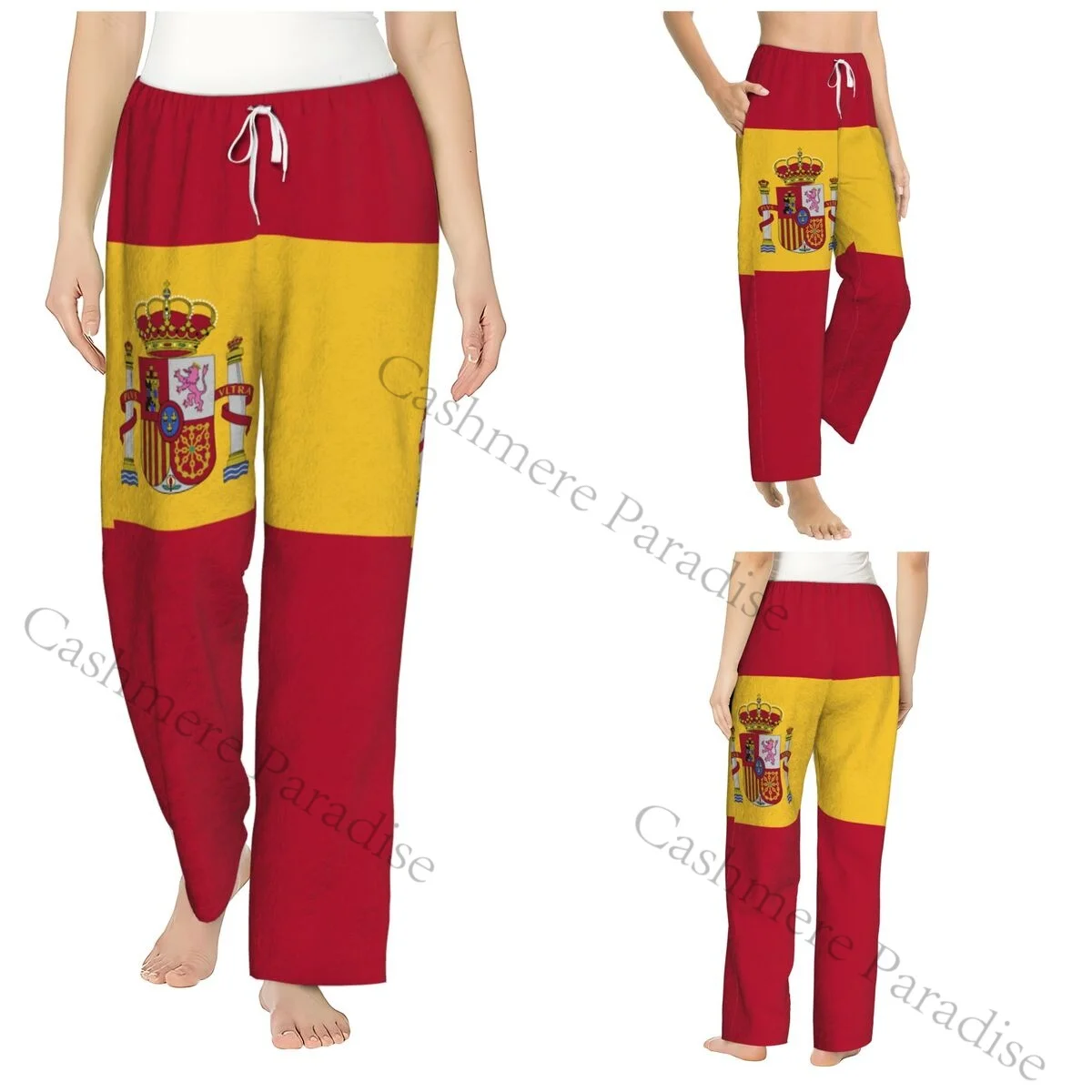 

Spain Flag Flannel Pajama Pants for Women Soft Warm Sleep Pants with Elastic Waistband
