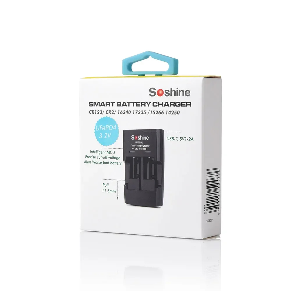 Soshine 3.2V Smart LiFePO4 CR2 Battery Charger 15266P 16340P 2 Slot Batteries Charger for RCR123 CR2 16340 17335 Batteries USB