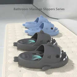 Big Size Shark Slippers Hollow Out 4CM Platform Women Men Home Bathroom Slides Couple Summer Massage Shoes Soft Beach Flip Flops