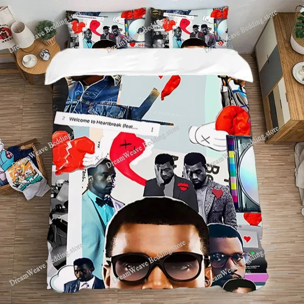 Hiphop Rapper K-Kanye Wests Sheets Quilt Covers Bedding Dormitory Sheets Bedding Set Soft Warm Bedding Set Luxury Gift