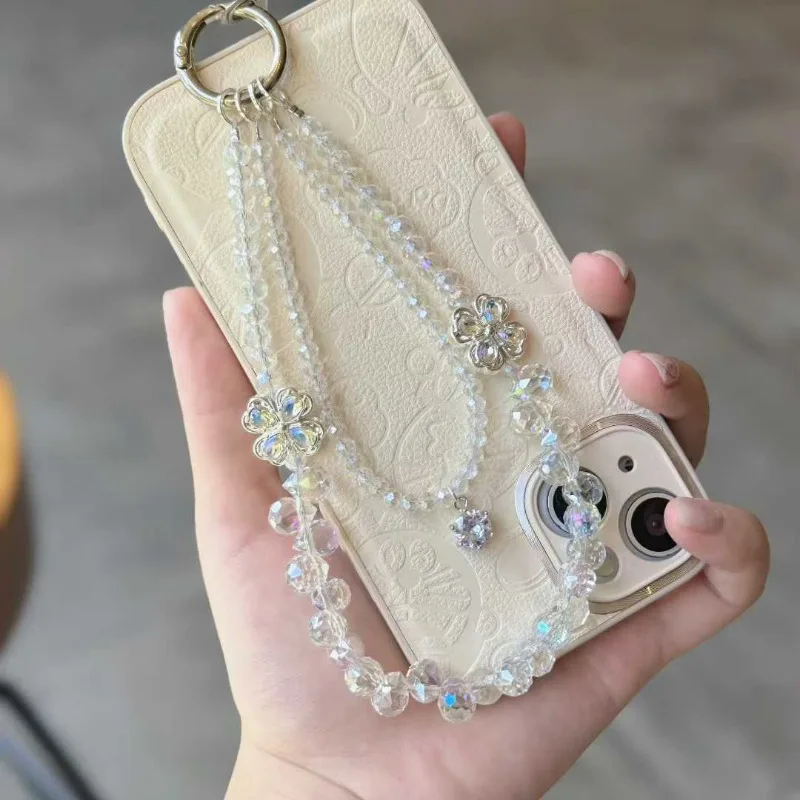 

[Designer] White DIY Crystal Flash Mobile Phone Chain Lanyard Mobile Phone Chain Beaded Bag Pendant