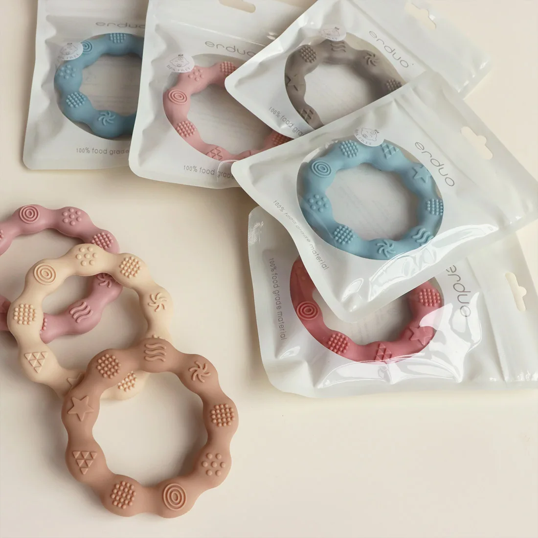 Erduo soft baby reborn silicone teether chewing ring teething bite toys sensory for newborns babies stuff infants autism items