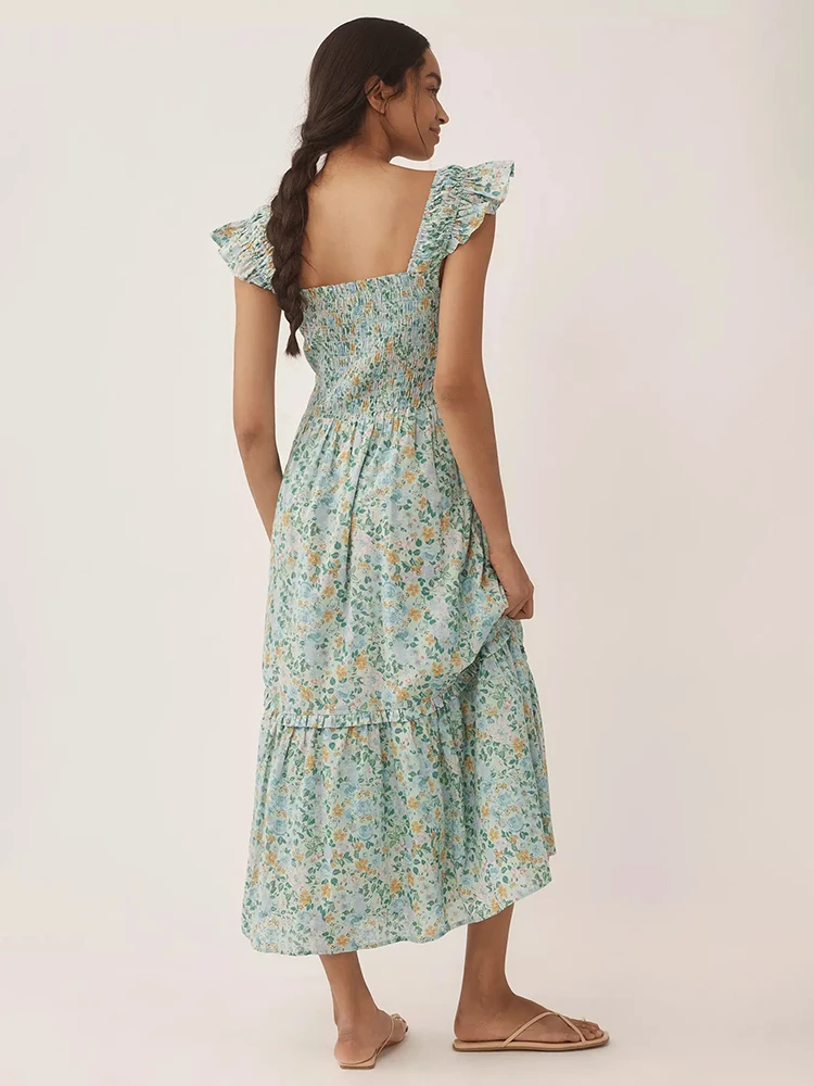 버튼 디테일이 있는 캐주얼 오프 숄더 옐로우 티어드 롱 드레스 – 여름 휴가 피크닉 비치 데이 여성용 드레스