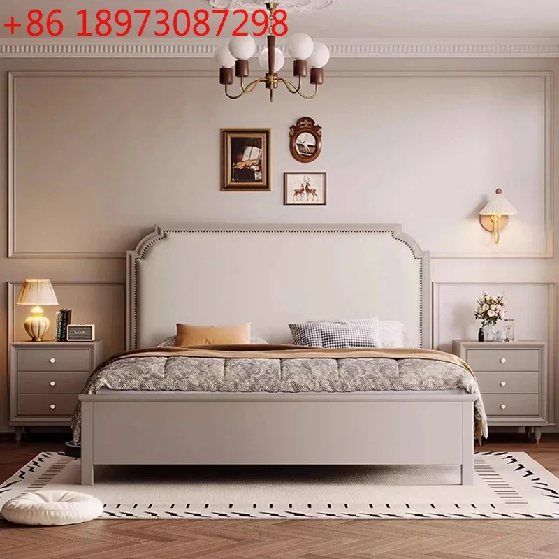 

Современная двуспальная кровать бежевого цвета для взрослых, роскошная, с высоким деревянным каркасом, для подростков, большая кровать размера Queen, мебель для дома