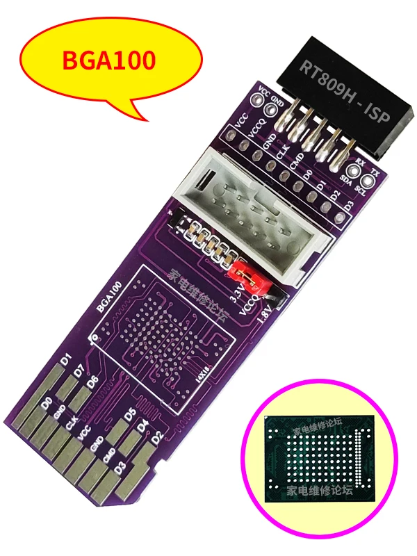 

BGA100 Simple Board SD-EMMC 8bit 1.8V RT809H-ISP Fly Cable Free Read/write Adapter Board