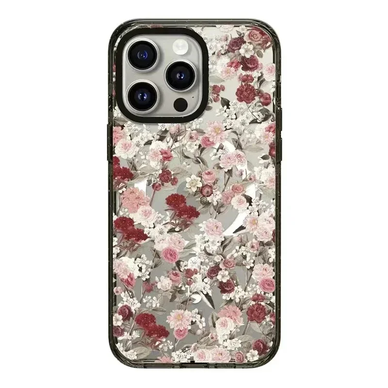

2.0 Acrylic Black Border Red White Flower Case Phone Case Cover for iPhone 11 12 13 14 15 Pro Max Case for IPhone 15 Pro Max