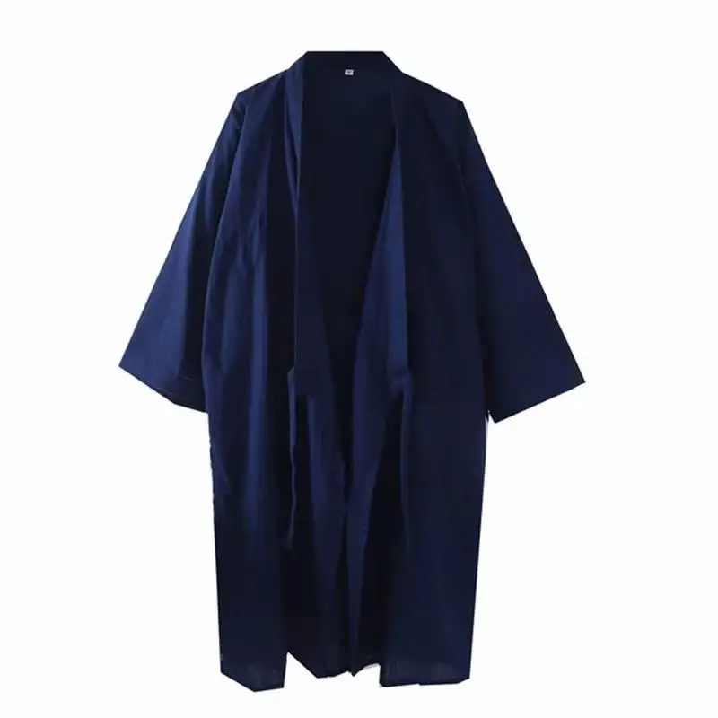 

Japanese Style Pure Cotton Robe Traditional Breathable Double-layer Mesh Nightgown Vintage Couples Homewear Long Robe Male