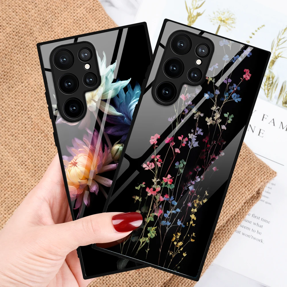 Art Flowers Floral Fundas for Samsung Galaxy S23 S22 S21 S20 S21 Ultra FE 5G S10 Plus S10e Note 10 20 Tempered Glass Phone Case