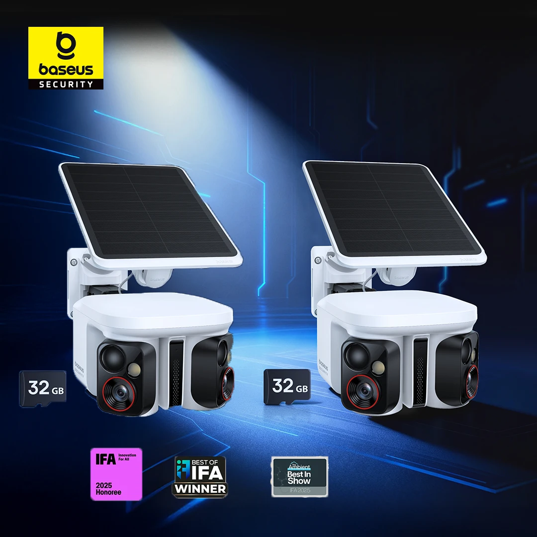 Baseus 2Pcs Security X1 Pro Outdoor Dual Camera Wireless 3K Camera Solar Panel Face Recognition Smart AI Camera With 32G SD Card