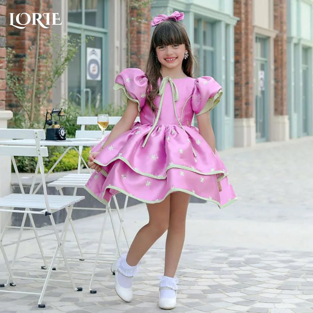 

Платье LORIE из тюля для девочек на свадьбу, А-силуэт, с 3D цветами и пышными рукавами, на заказ, для девочек, праздничное платье
