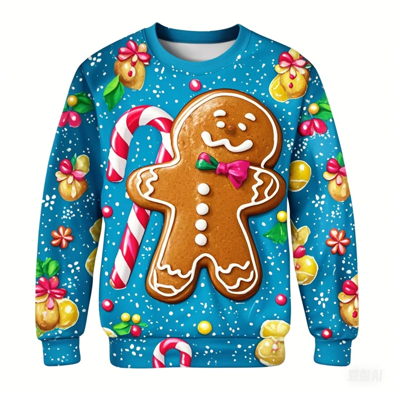 Fashion 3D Cartoon Gingerbread Ugly Sweater Trendy Christmas Clothing Pullover Top Unisex Autumn Casual Fashion Xmas Sweatshirt