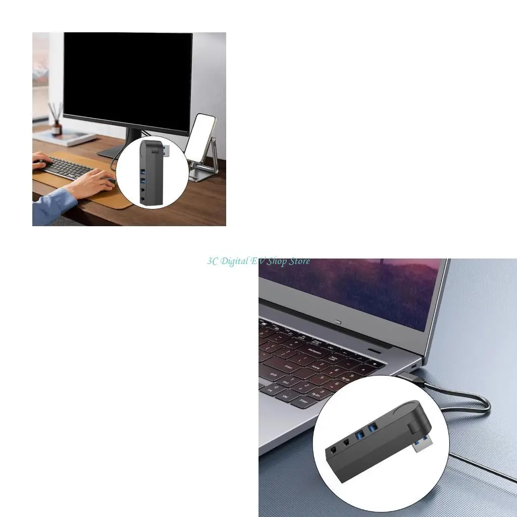 

E74D 270 Degree Rotatable USB3.0 Hub 4 Port Small Splitter for Laptop PC Portable Hub Flash Drive Mobile HDD Notebook