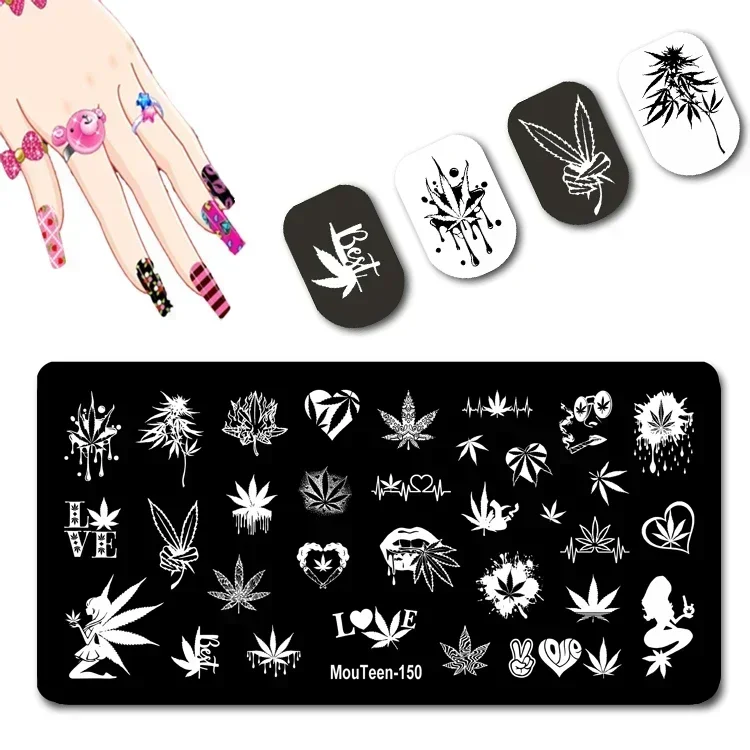 Sexy Maple Leaf Nail Stamping Plate Mouteen-150 Maple Leafperi Nail Stamp Plates Cartoon Figure Nail Stamp Plates #150