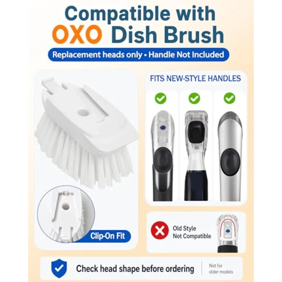 4 Pack Brush Refill Heads for OXO Soap Dispensing Dish Brush, White Replacement Scrubber Head with Built-In Scraper, Safe for N