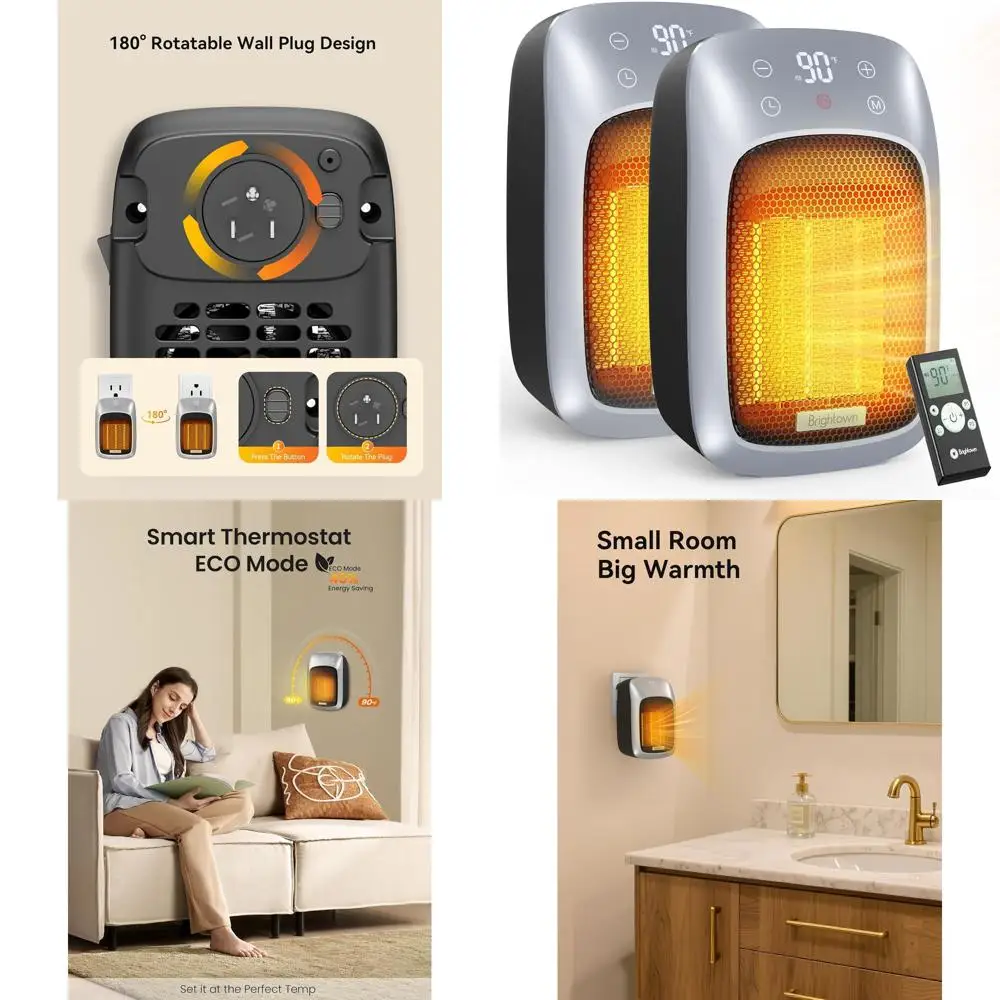 

800W Compact Electric Space Heater with Thermostat, Remote, LED Display, 12-Hour Timer, Ideal for Home Offices and Bathrooms - 2