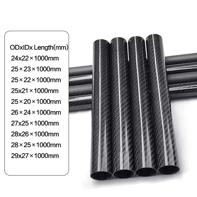 1Pcs 3K Carbon Fiber Tube Length 1000mm High Composite Hardness Material OD: 24 25 26 27 28 29mm For Plant Protection Aircraft