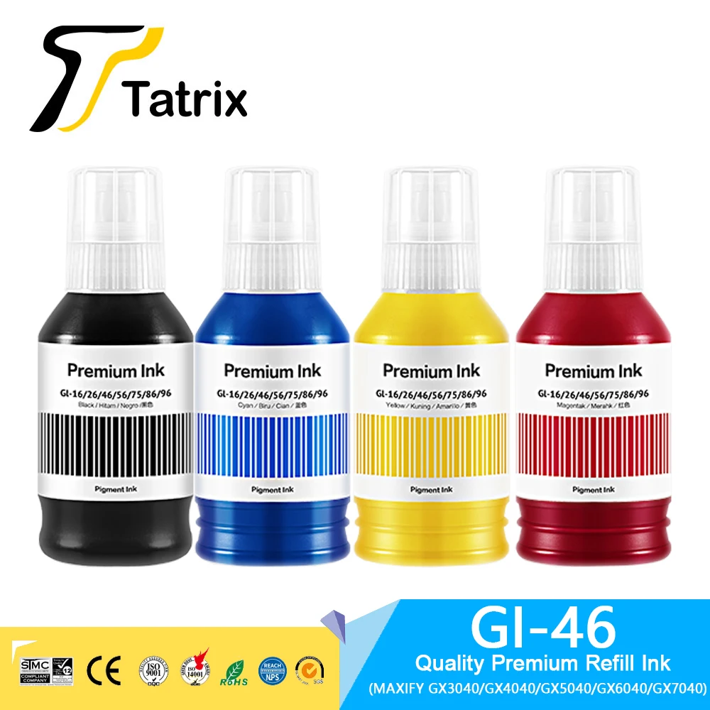 Tatrix GI46 GI-46 GI 46 Tinta de recarga compatível com cores premium para impressora Canon MAXIFY GX3040/GX4040/GX5040/GX6040/GX7040