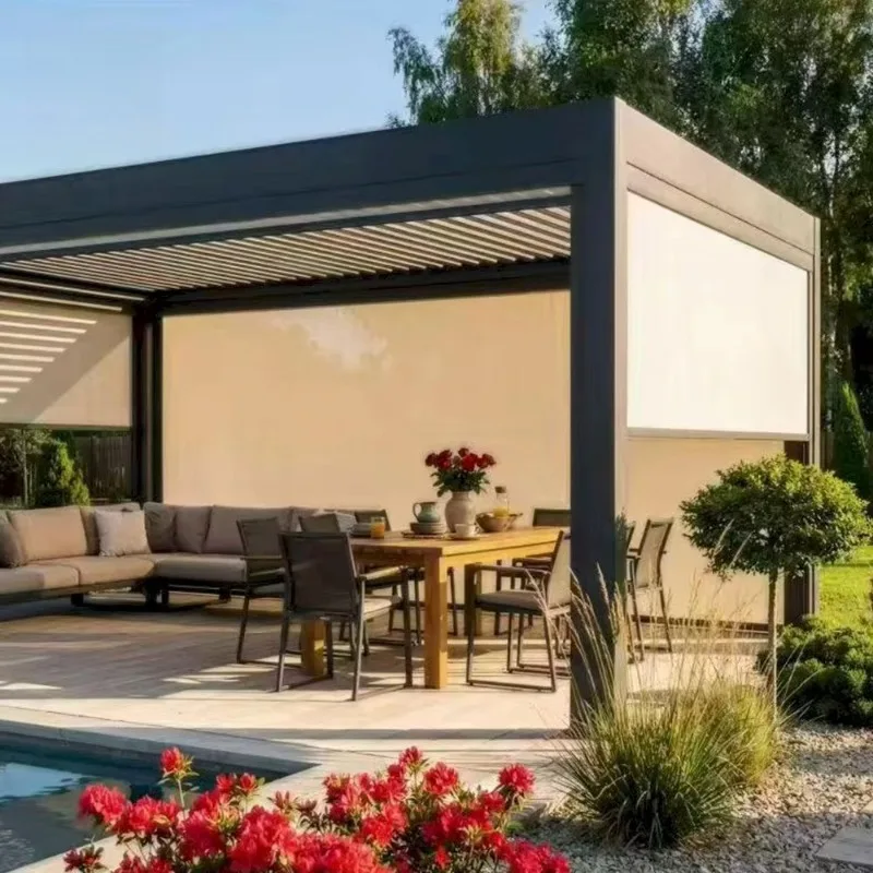 High Quality Waterproof Aluminum Louvered Pergola Gazebo Durable Sunshade Structure Designed For Family And Mall Application