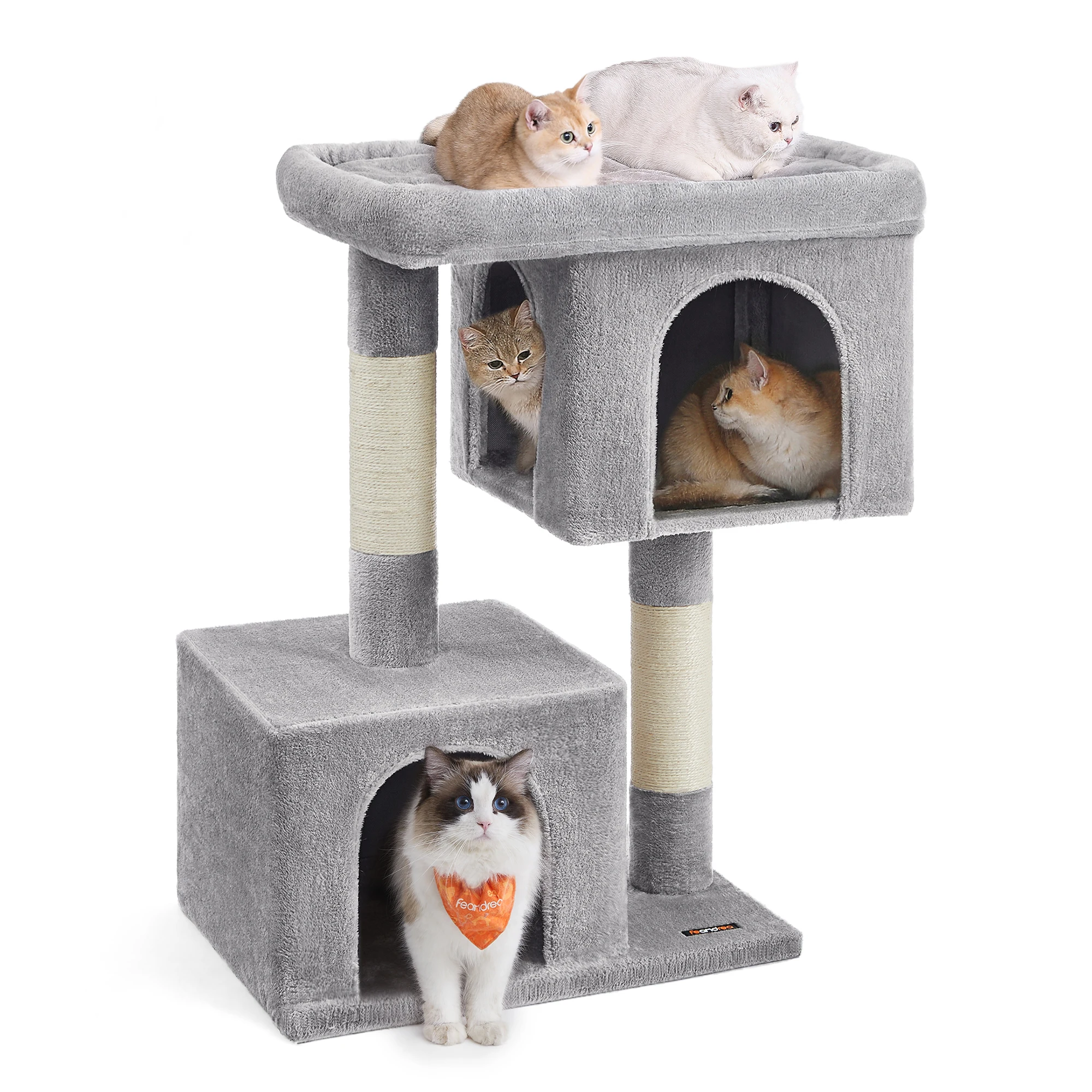 

Feandrea Cat Tree, 39.8-Inch Cat Tower, XL, Cat Condo for Extra Large Cats up to 44 lb, Large Cat Perch, 2 Cat Caves