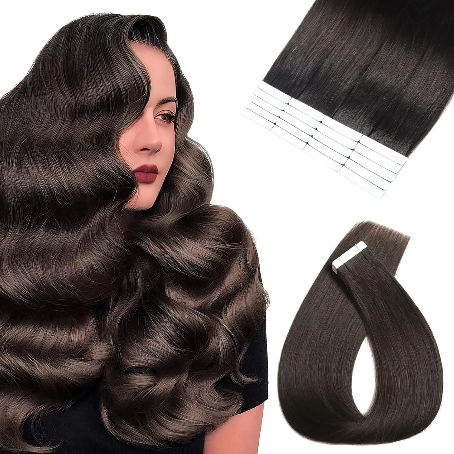 

Коричневая лента для наращивания волос, человеческие волосы, 20 шт., темно-коричневая лента для наращивания, бесшовная лента для наращивания волос с утком кожи, невидимая лента