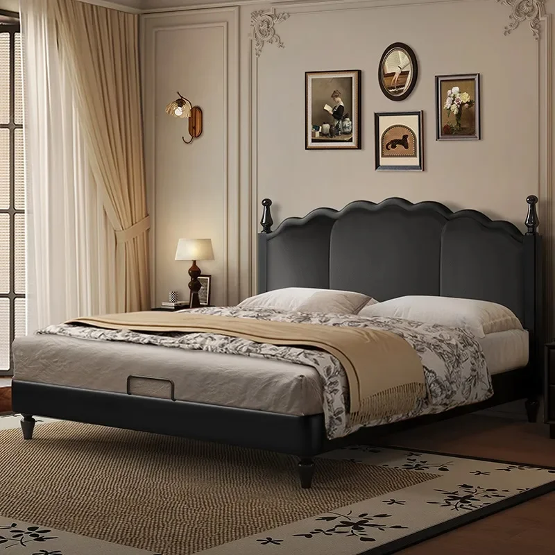 French retro style leather small apartment master bedroom double soft bag medium ancient style solid