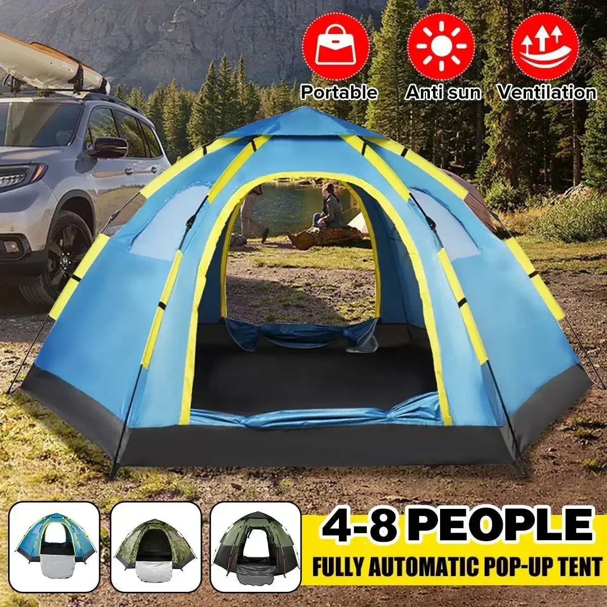 Outdoor Fully Automatic Single Door 6-8 People No Need To Build A Quick Opening Hexagonal Tent, Tourist Camping Tent