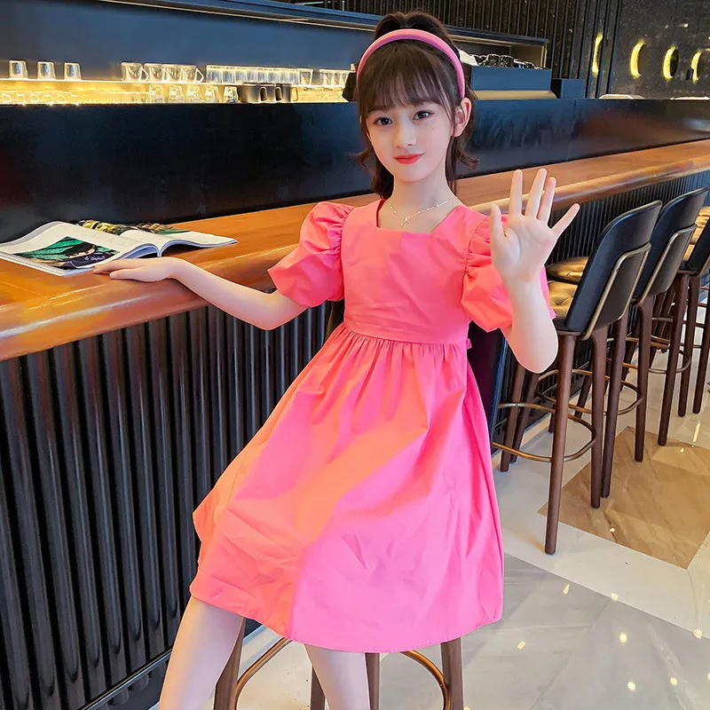 

2022 Summer New Fashion Sweet and Cute Simple Solid Color Lady Skirt For 4-14 Year Old Girls Boutique Clothing Girls Dress